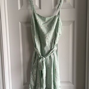 Holster light green floral dress with flounce bottom